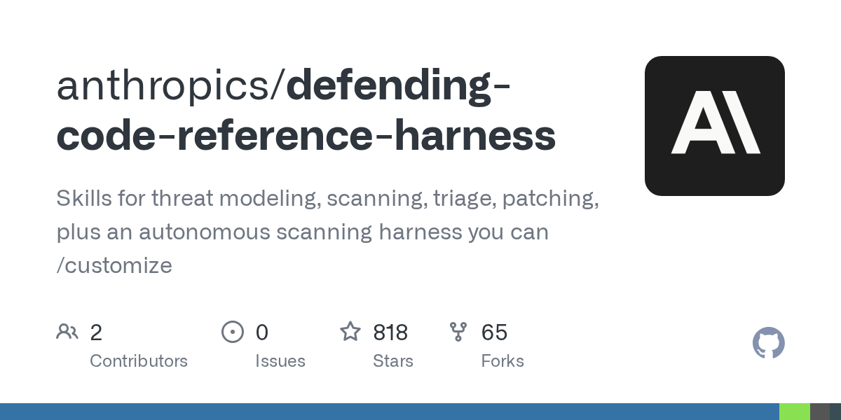 GitHub repository card for anthropics/defending-code-reference-harness