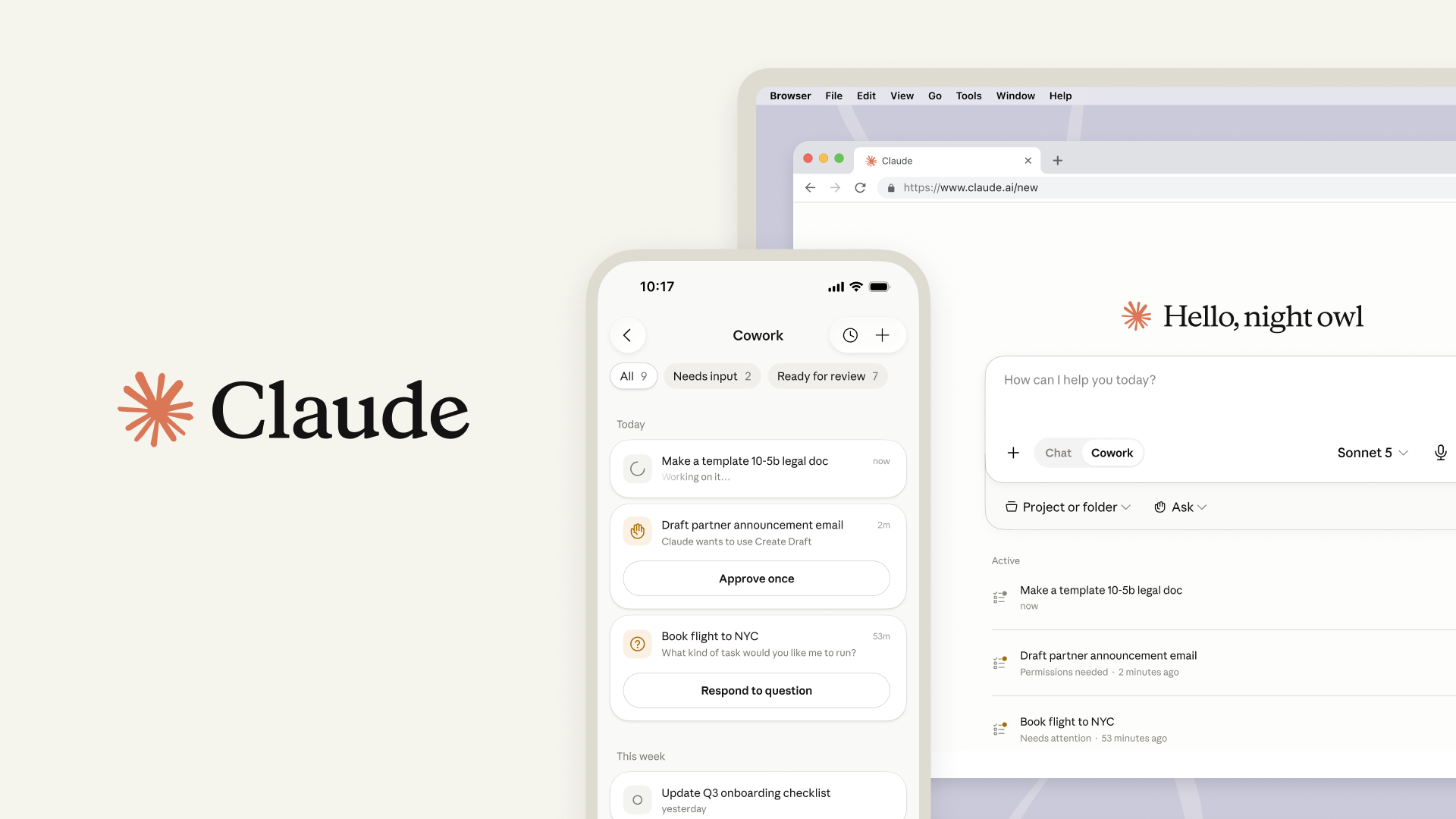 Claude Cowork on web and mobile — Anthropic's launch press image.