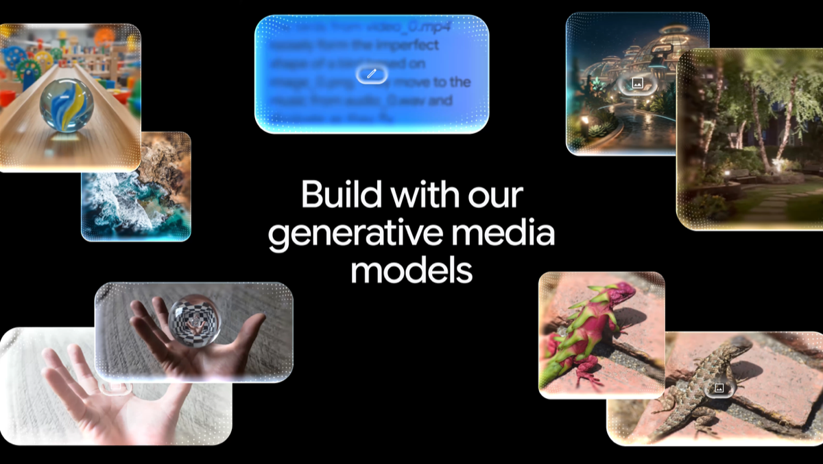 Google 'Build with our generative media models' banner showing sample Nano Banana 2 Lite generations